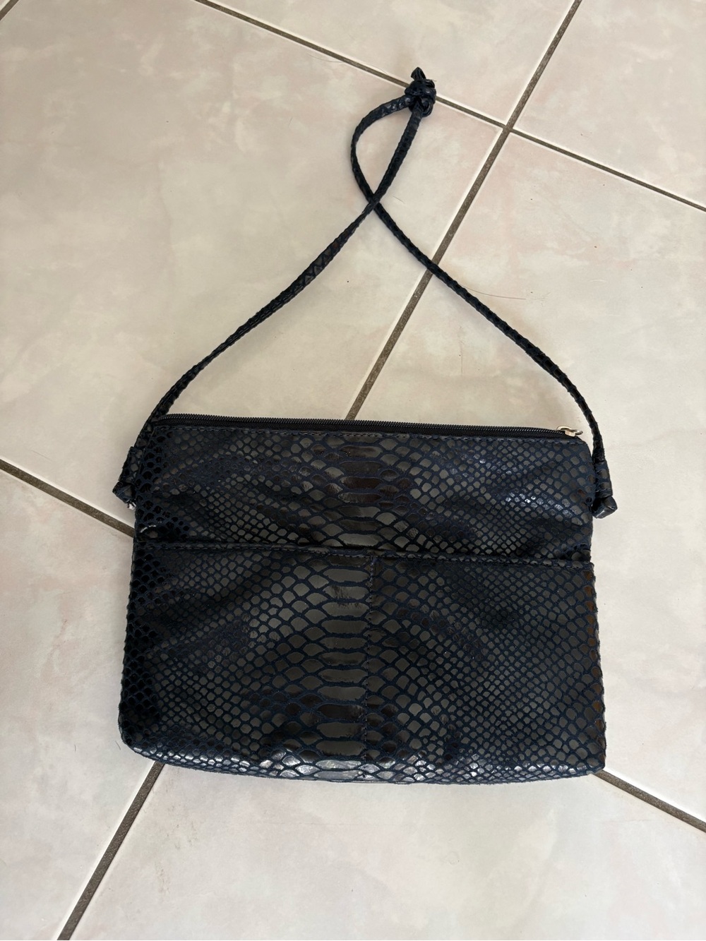 Pinky Black Snake-Embossed Leather Crossbody Bag